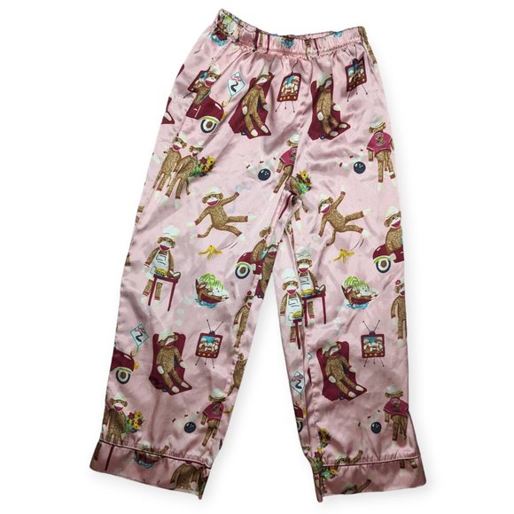 Nick & Nora Pink Satin Sock Monkey Pajama Bottoms Size Small/6X - Picture 1 of 8